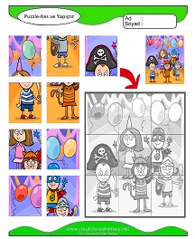 Puzzle Kes Yapıştır Çalışma Sayfaları